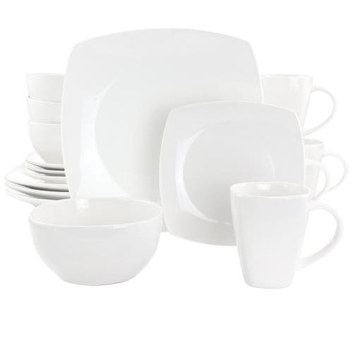 Gibson Elite 16 Piece Square Fine Ceramic Dinnerware Set In White