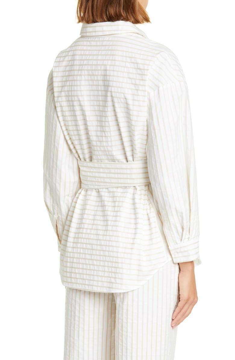 Fabiana Filippi Belted Pinstripe Button-Up Shirt, Alternate, color,
