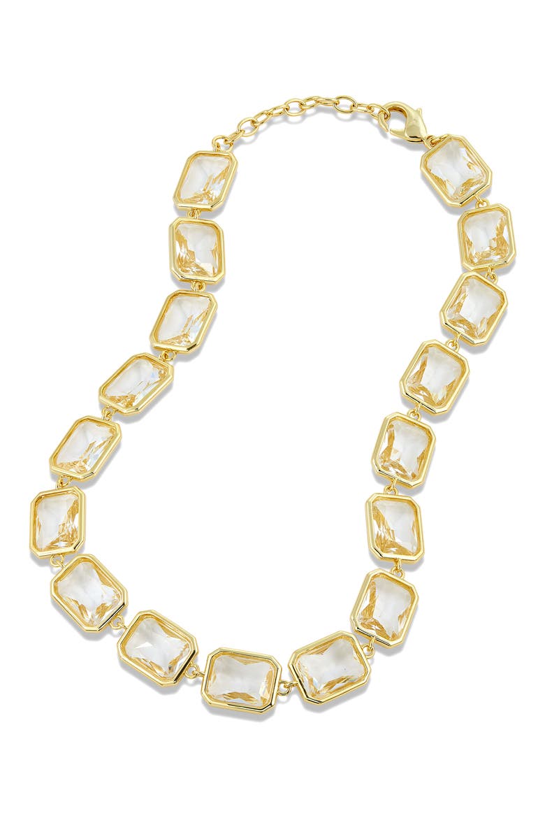 Bezel White Crystal Collar Necklace, Main, color, YELLOW