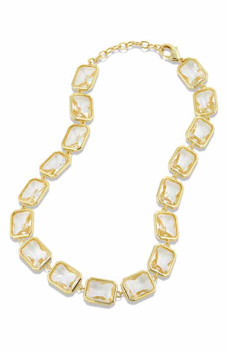 SAVVY CIE JEWELS Bezel White Crystal Collar Necklace