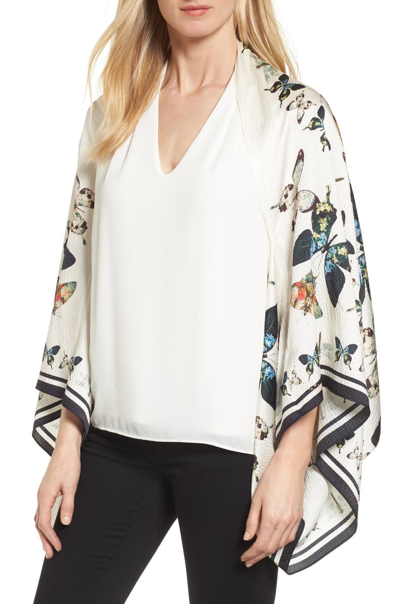 Ted Baker London Butterfly Kaleidoscope Silk Cape Scarf, Main, color, 
