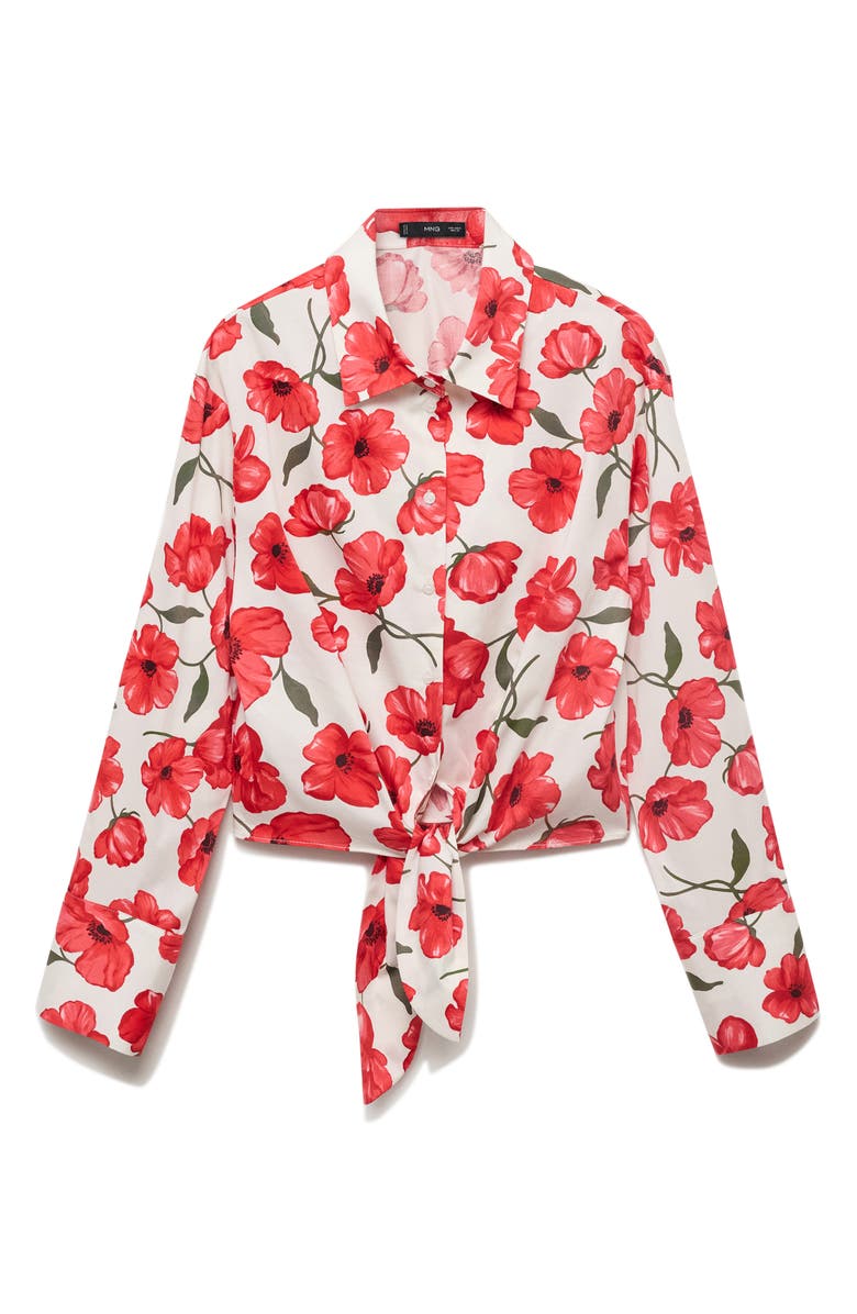 MANGO Floral Print Cropped Button-Up Shirt, Alternate, color, Off White