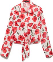 MANGO Floral Print Cropped Button-Up Shirt