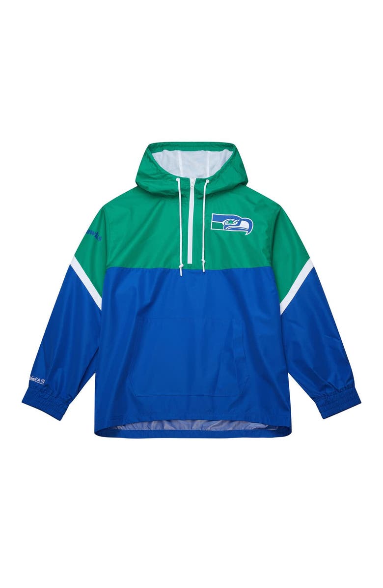 Mitchell & Ness Men's Mitchell & Ness Green/Royal Seattle Seahawks Tie Breaker Vintage Logo Lightweight Anorak Half-Zip Windbreaker, Alternate, color, 