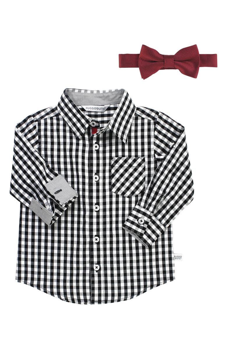 RuggedButts Gingham Shirt & Bow Tie Set, Main, color, 