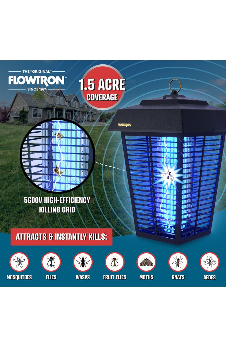Flowtron Bug Zapper, Mosquito Zapper with 1-1/2 Acre of Coverage, 80W Bulb & 5600V Killing Grid, Alternate, color, Black