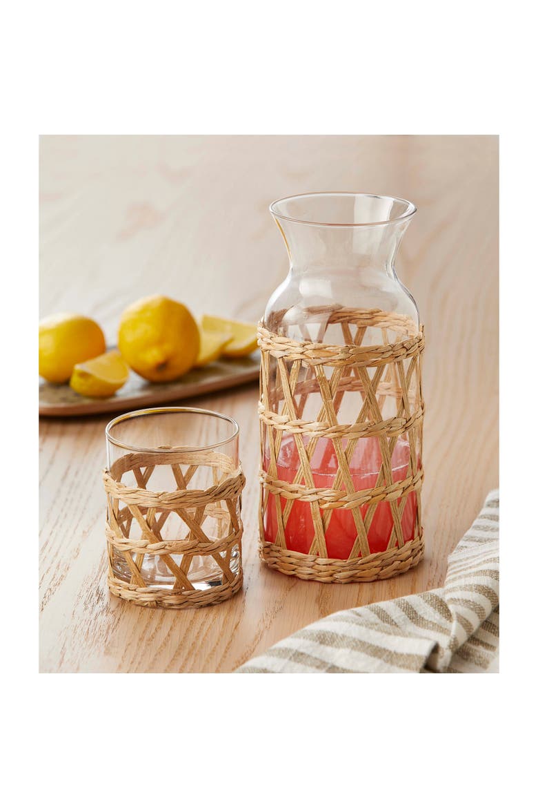Island Collection Clear Glass Carafe with Braided Sleeve, Alternate, color, Beige