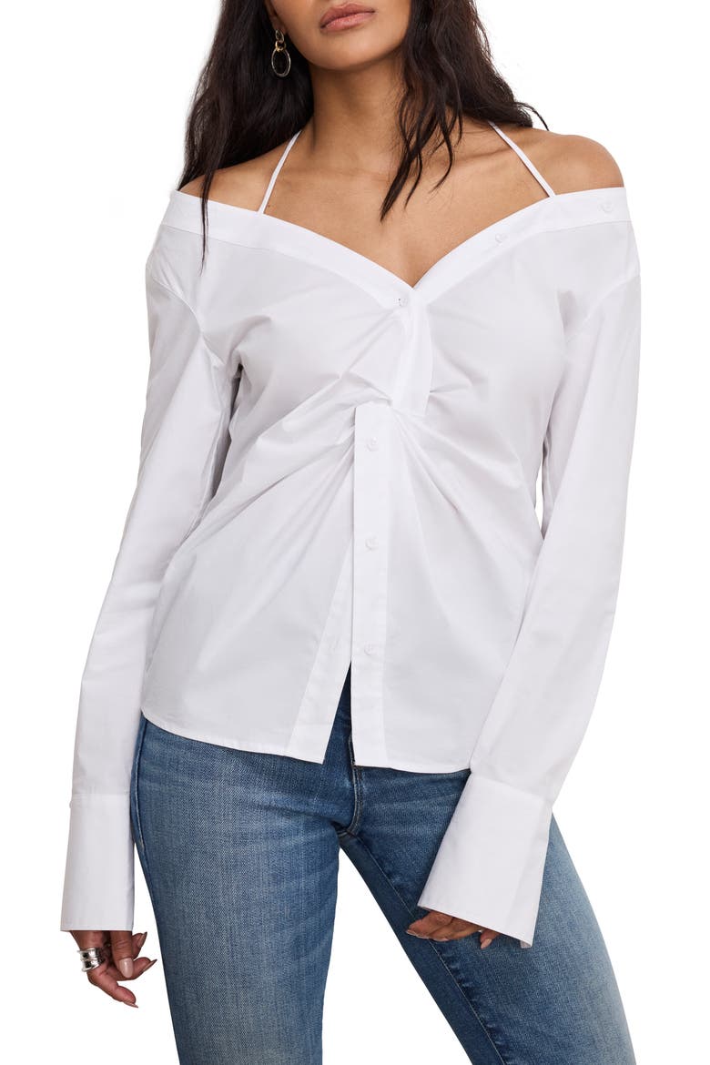 Poplin Off the Shoulder Top, Main, color, WHITE001
