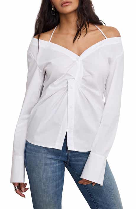 Good American Poplin Off the Shoulder Top