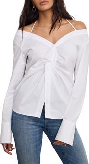 Good American Poplin Off the Shoulder Top