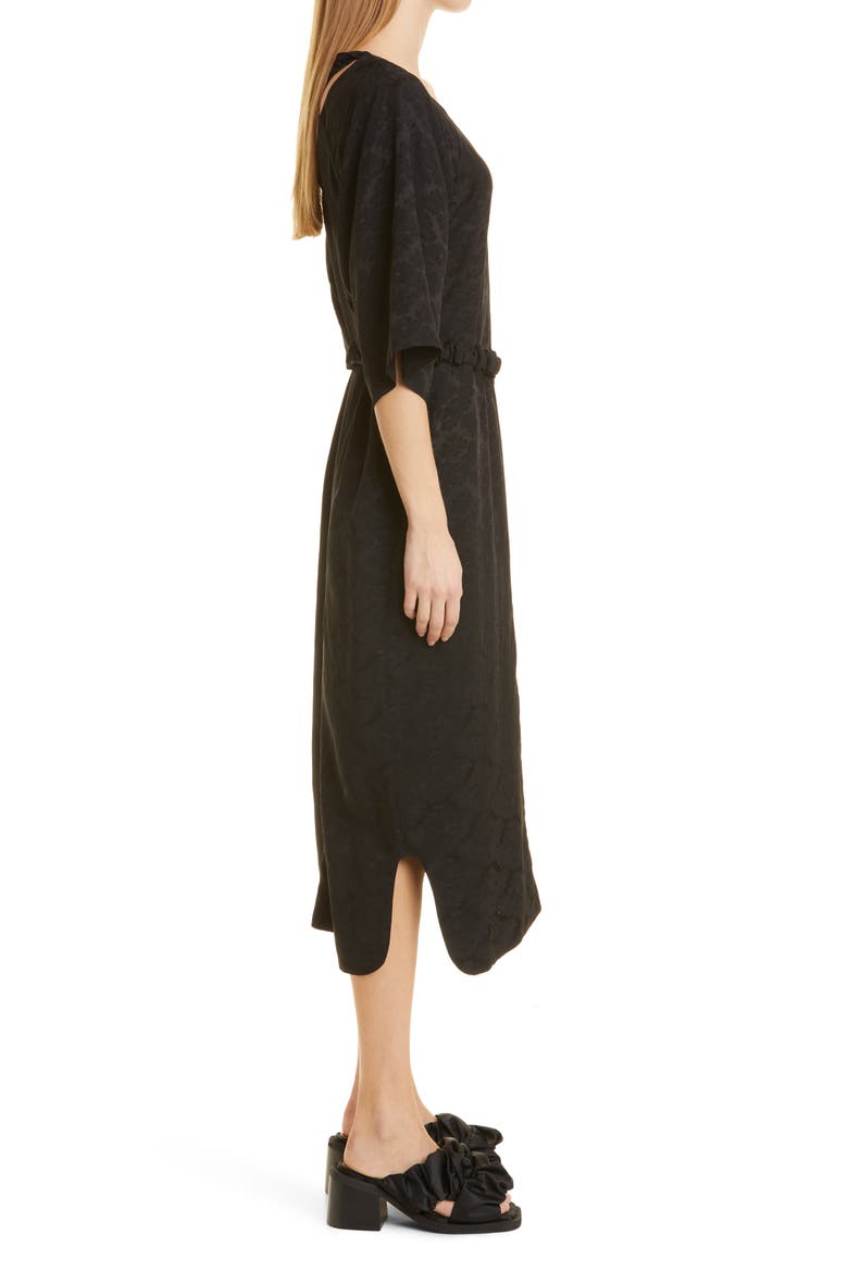 V-Neck Soft Jacquard Midi Dress, Alternate, color, BLACK