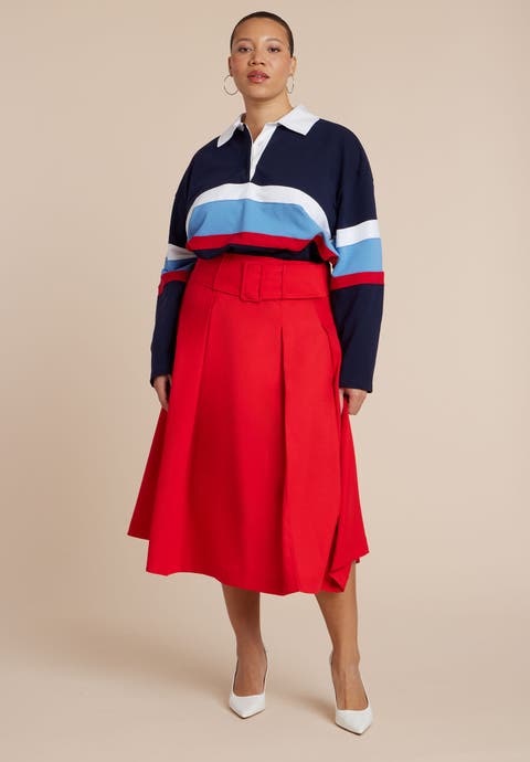 Pleated Belted Midi Skirt (Plus)