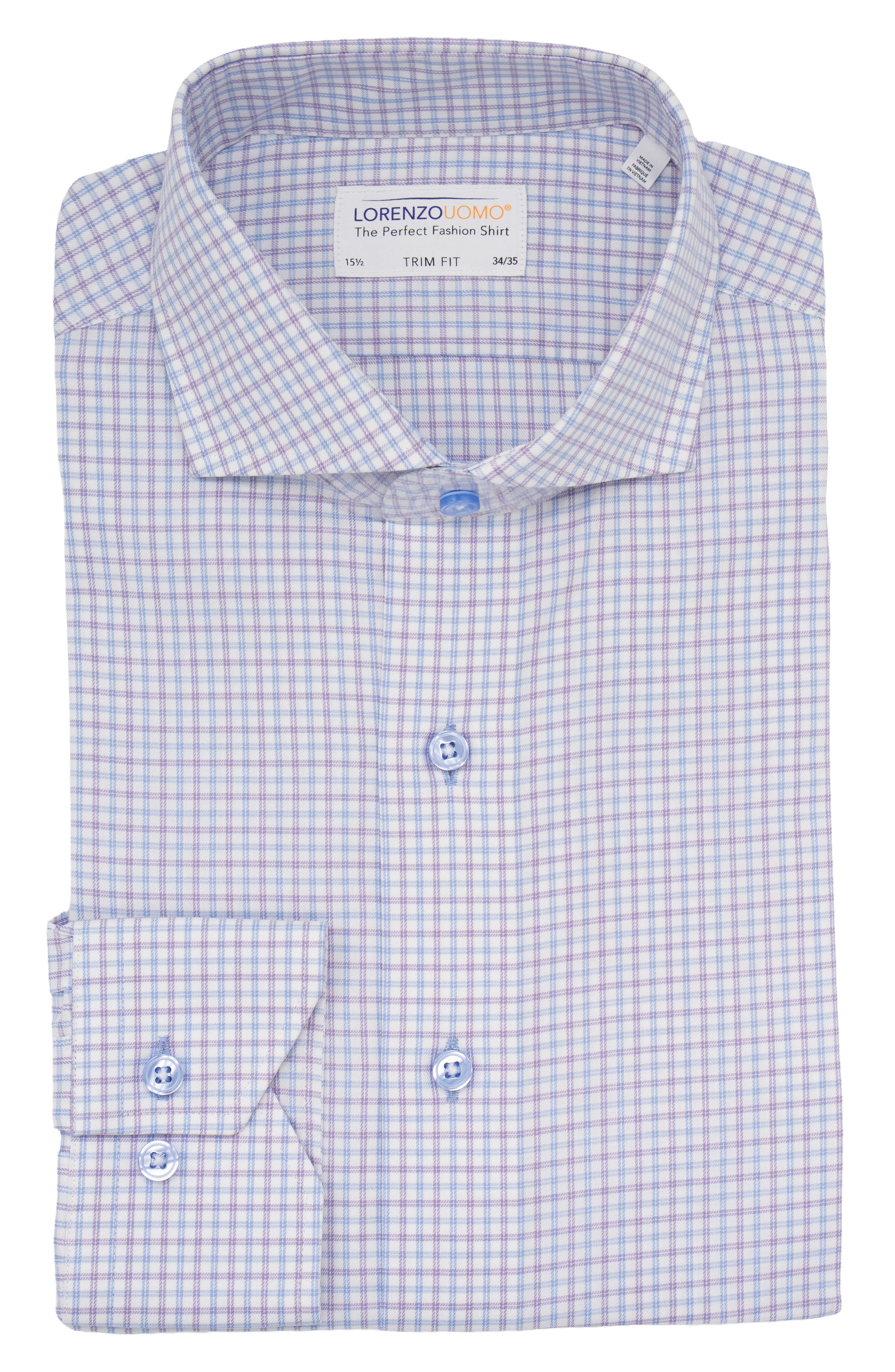 Lorenzo Uomo Trim Fit Large Grid Dress Shirt