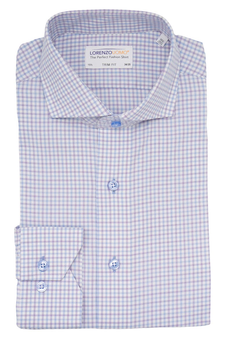 Trim Fit Large Grid Dress Shirt, Main, color, PURPLE