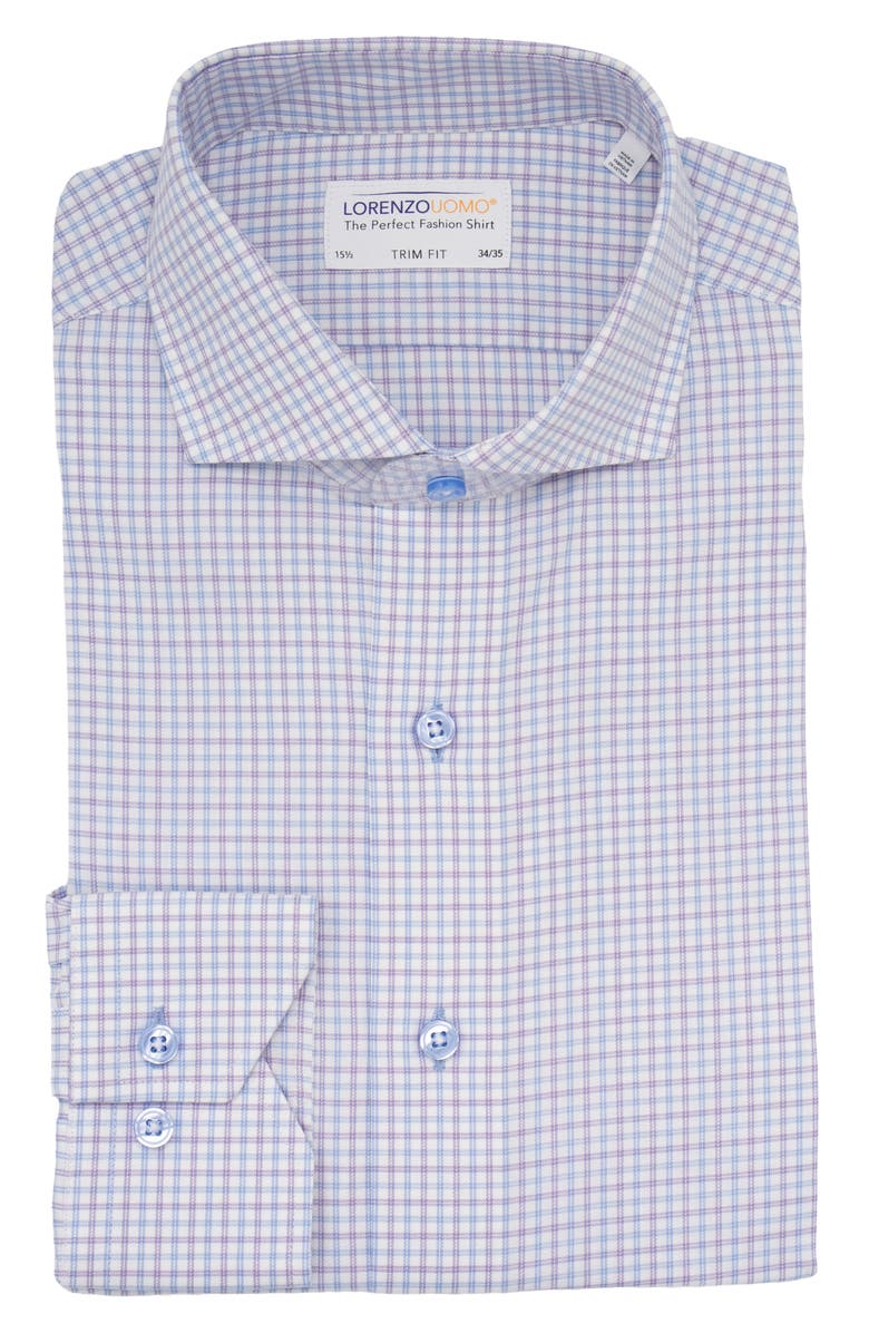 Lorenzo Uomo Trim Fit Large Grid Dress Shirt, Main, color, Purple