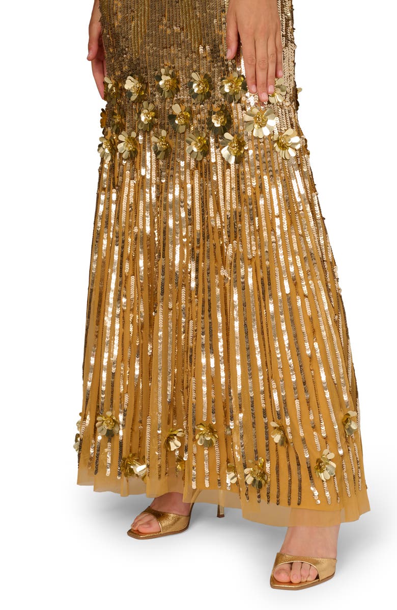 Aidan Mattox Embellished Long Sleeve Mermaid Gown, Alternate, color, Gold