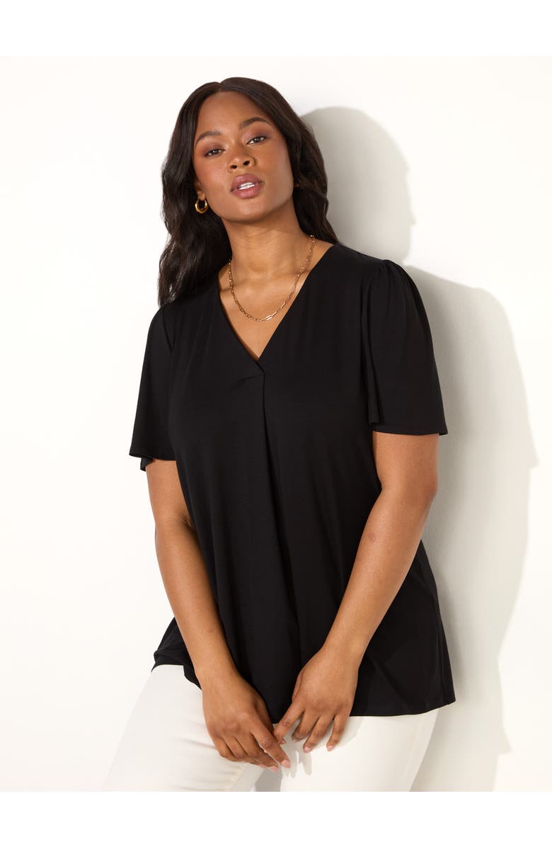 Live Unlimited Jersey Flutter Sleeve V-Neck T-Shirt, Alternate, color, Black