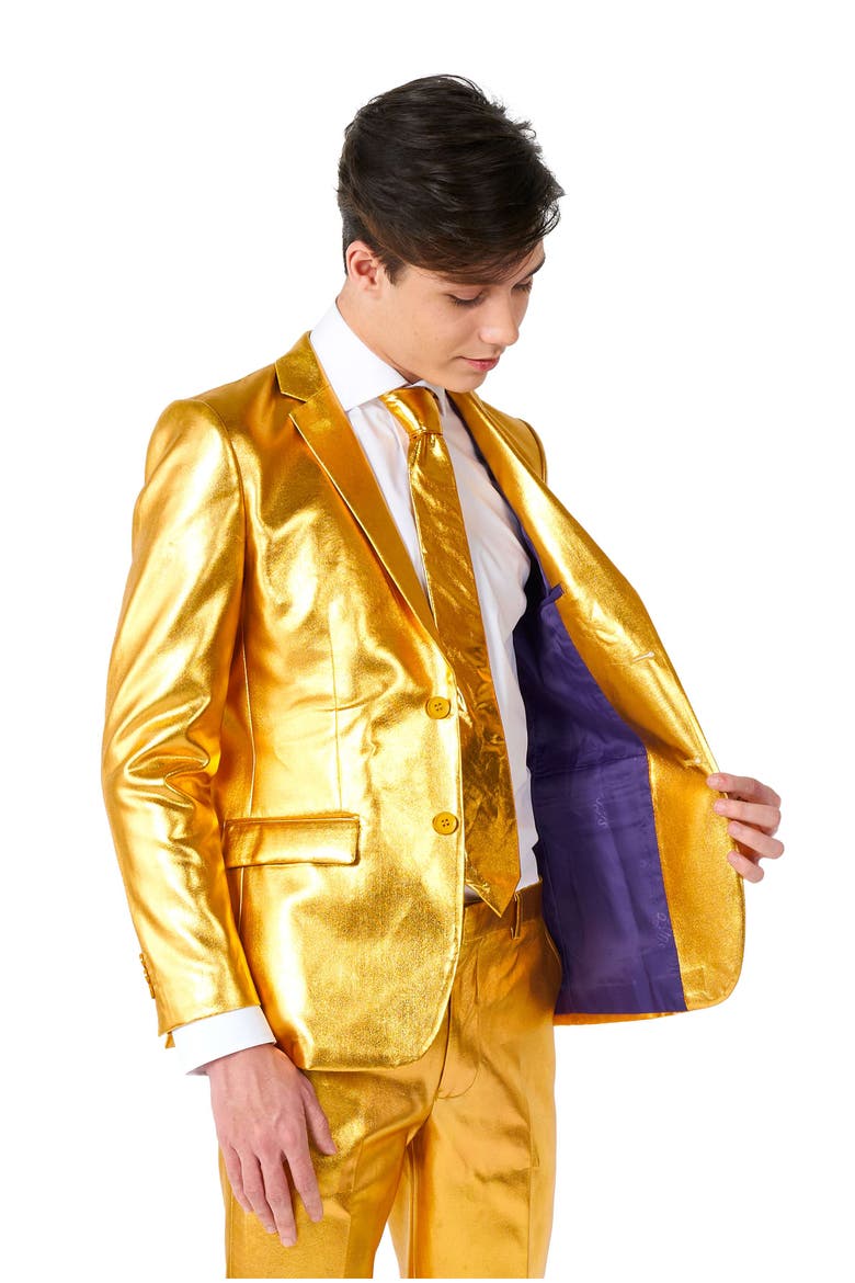Kids' Groovy Golden Metallic Two-Piece Suit & Tie, Alternate, color, GOLD