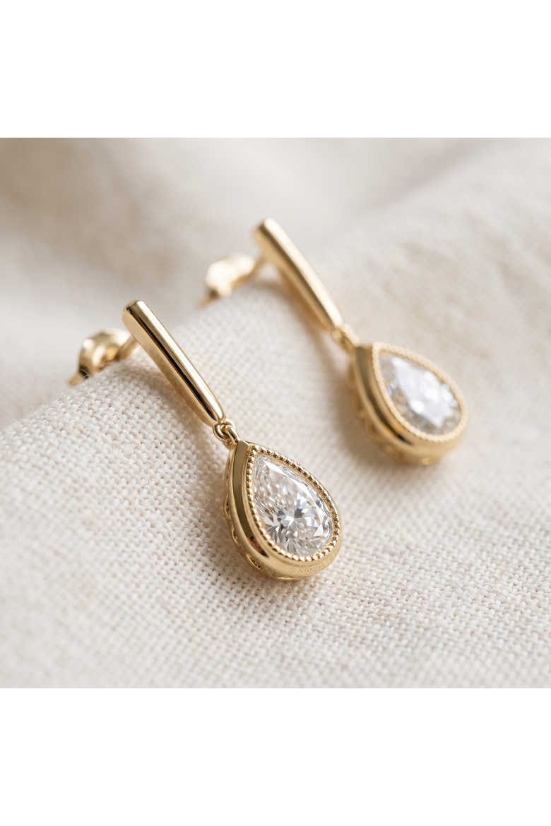 2Ct TW Bezel Solitaire Pear Dangle Earrings Gold Lab Grown 3/4" Tall, Alternate, color, 10k White Gold