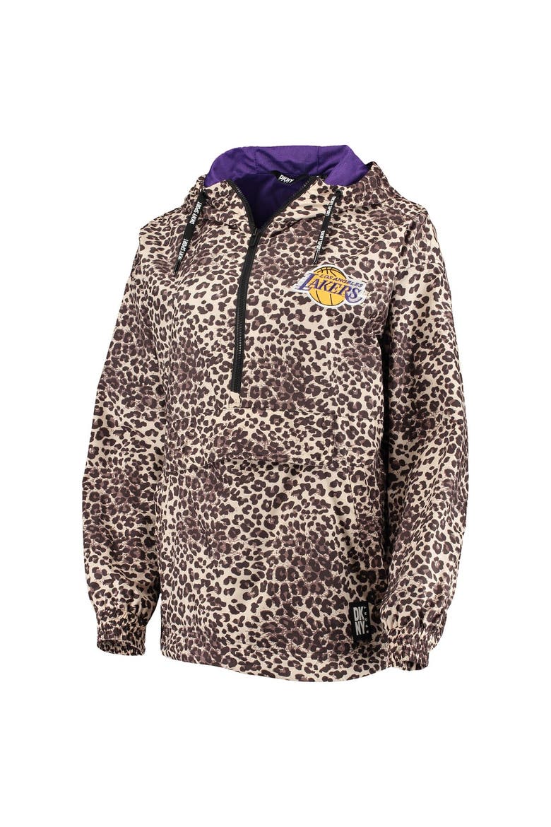 Women's DKNY Sport Leopard Los Angeles Lakers Gabriella Windbreaker Half-Zip Hoodie, Alternate, color, Leopard