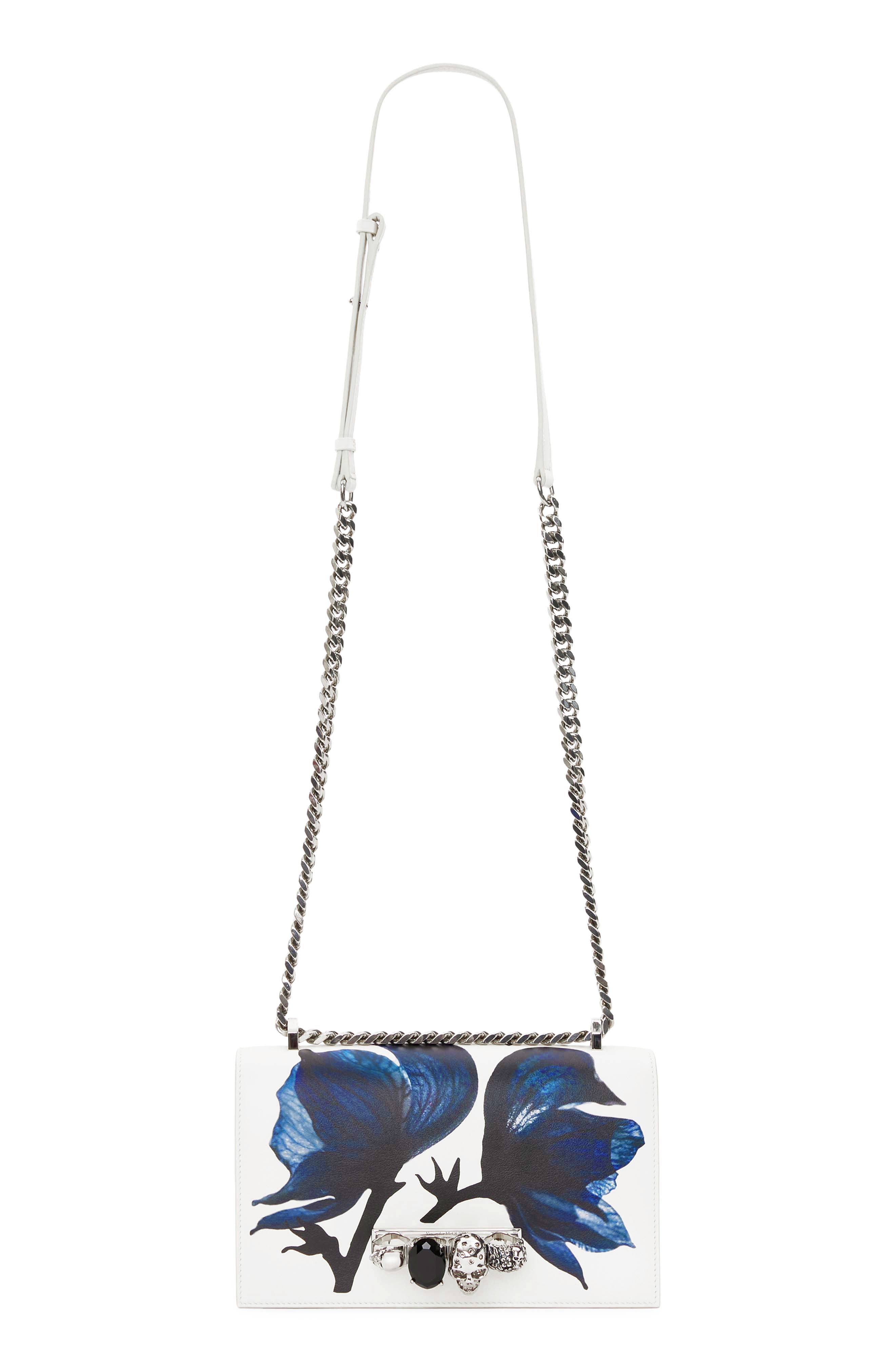 McQueen Jeweled Knuckle Ring Leather Shoulder Bag, Alternate, color, 