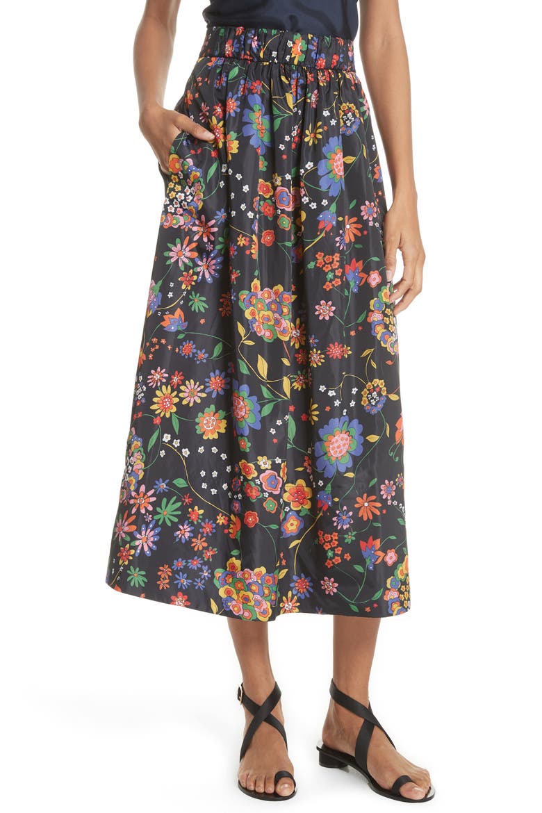 Print Tech Floral Skirt, Main, color, NAVY