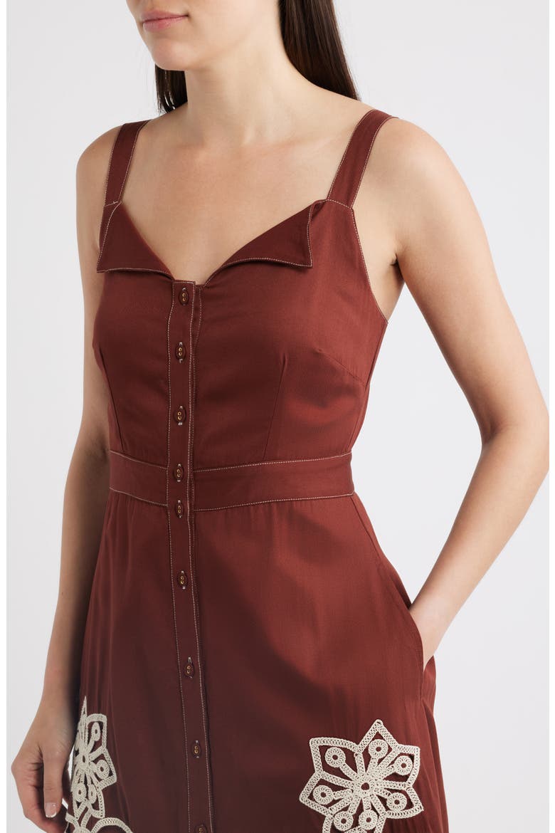 Joy Embroidered A-Line Dress, Alternate, color, BROWN