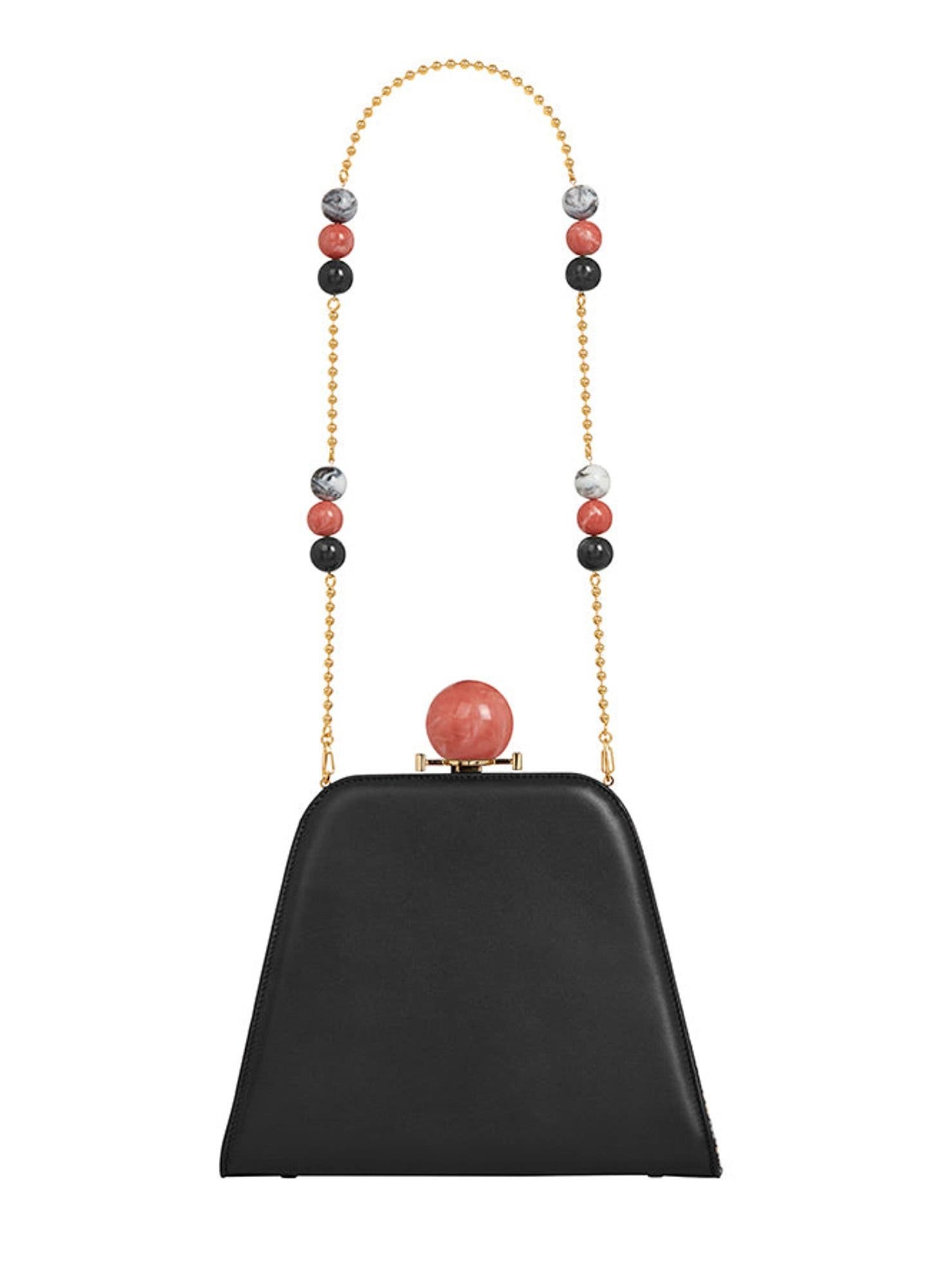 Josephine Ball Frame Calfskin Leather Bag, Alternate, color, Black