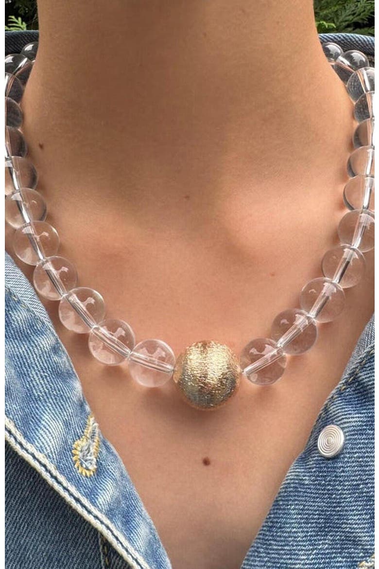 Clear Lucite and Gold Ball Necklace, Alternate, color, Clear