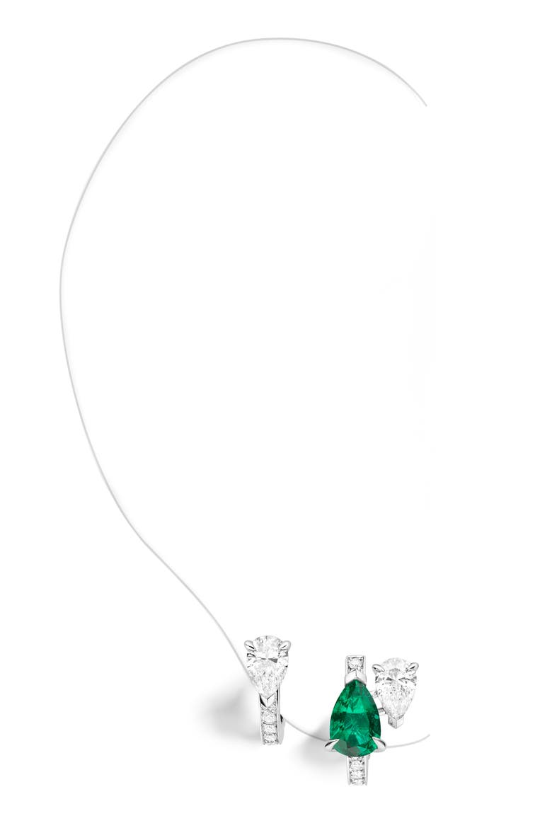 Serti sur Vide Pavé Diamond & Emerald Earring, Alternate, color, WHITE GOLD/ EMERALD