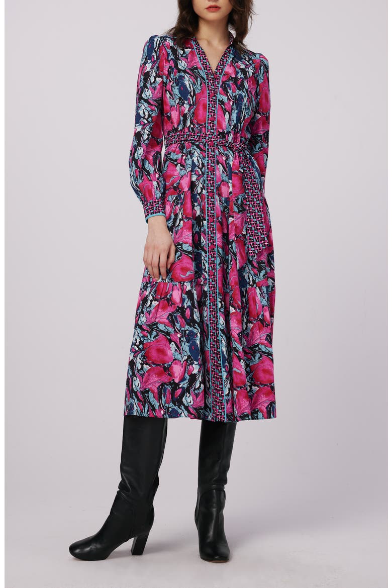 Alea Long Sleeve Midi Shirtdress, Main, color, MISFIT MARBLE/LYDIAN INDIAN PK