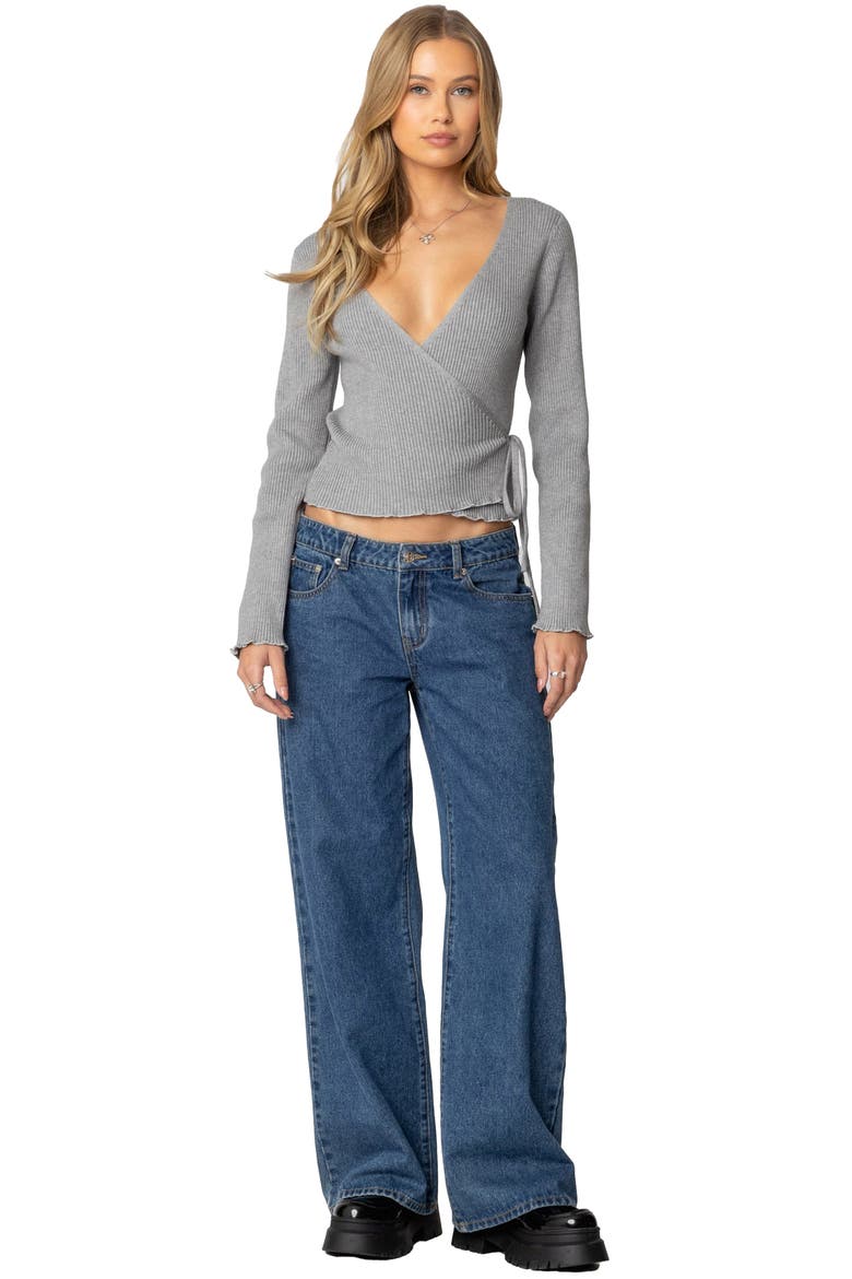 Paden Rib Knit Wrap Top, Alternate, color, GRAY-MELANGE