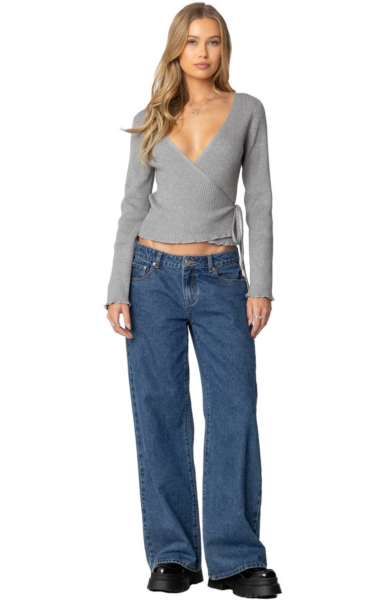 EDIKTED Paden Rib Knit Wrap Top, Alternate, color, Gray-Melange