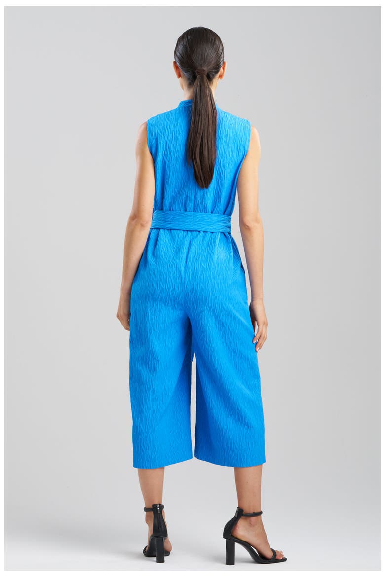 TEXTURED Jacquard Mandarin Collar Jumpsuit, Alternate, color, MALIBU BLUE