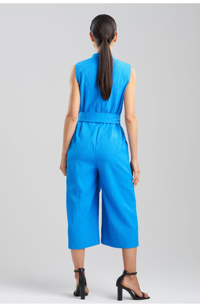Natori TEXTURED Jacquard Mandarin Collar Jumpsuit, Alternate, color, Malibu Blue
