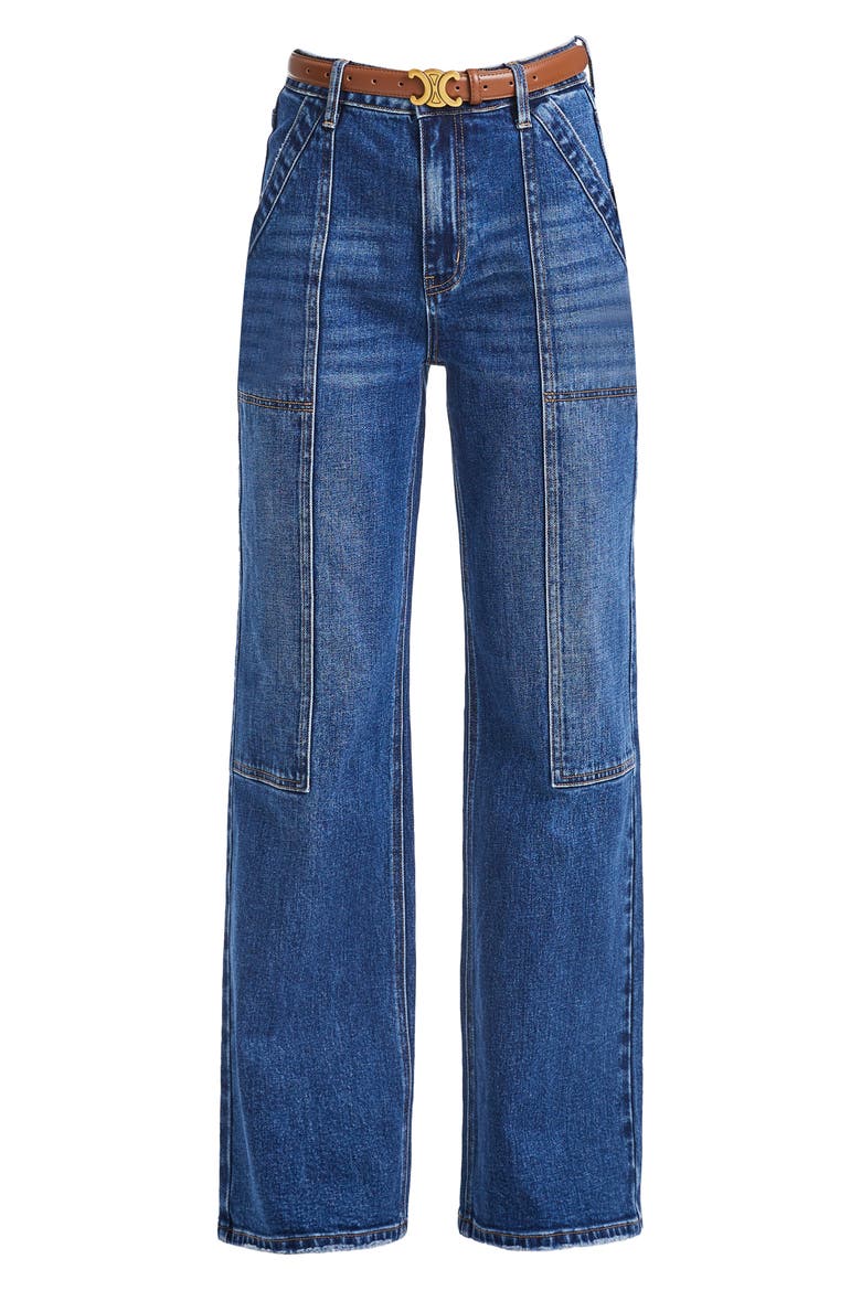Seamed High Waist Wide Leg Jeans, Alternate, color, DEEP SEA