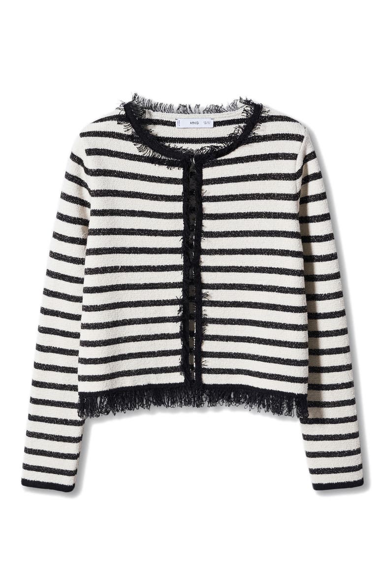 Metallic Stripe Frayed Hem Cardigan, Alternate, color, OFF WHITE