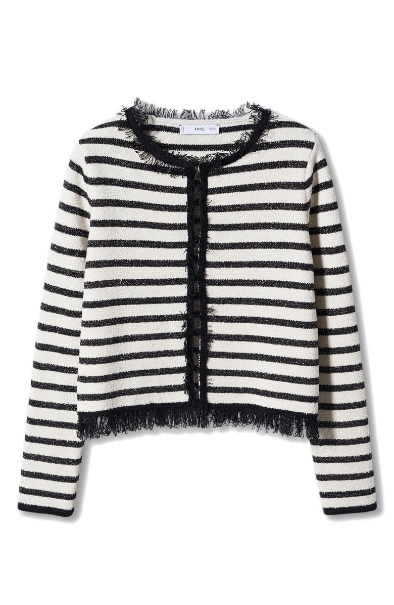 MANGO Metallic Stripe Frayed Hem Cardigan, Alternate, color, 