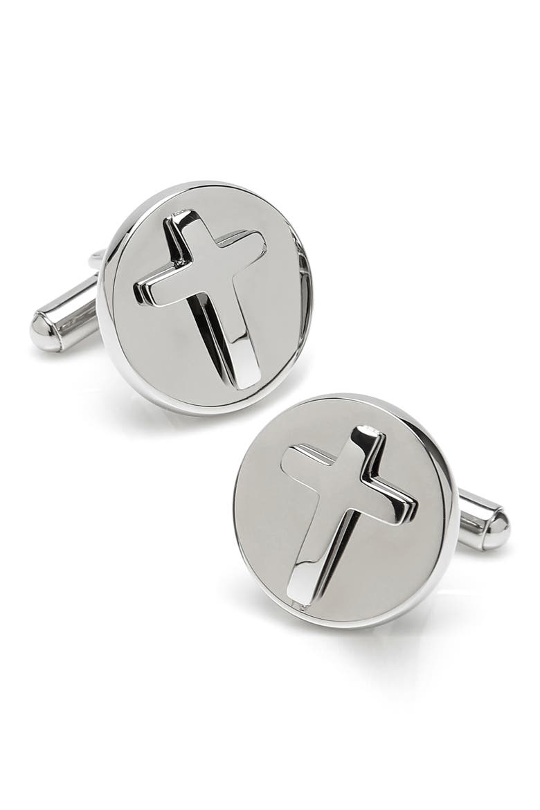 Cross Cuff Links, Main, color, SILVER