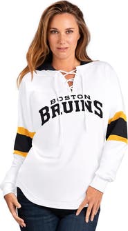 G-III 4HER BY CARL BANKS Women's G-III 4Her by Carl Banks White Boston Bruins Goal Zone Long Sleeve Lace-Up Hoodie T-Shirt