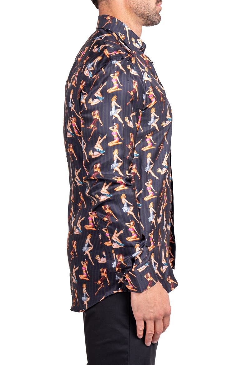 Fibonacci Ascension 0221 Pin-Up Print Contemporary Fit Button-Up Shirt, Alternate, color, BLACK