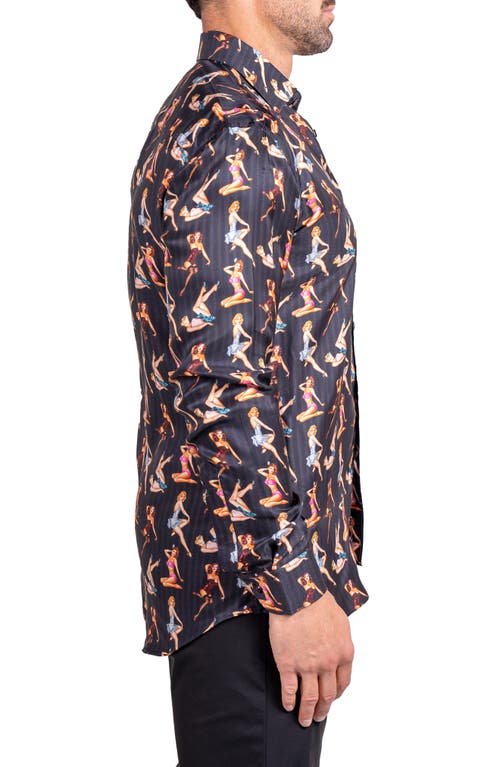 Maceoo Fibonacci Ascension 0221 Pin-up Print Contemporary Fit Button-up Shirt In Multi