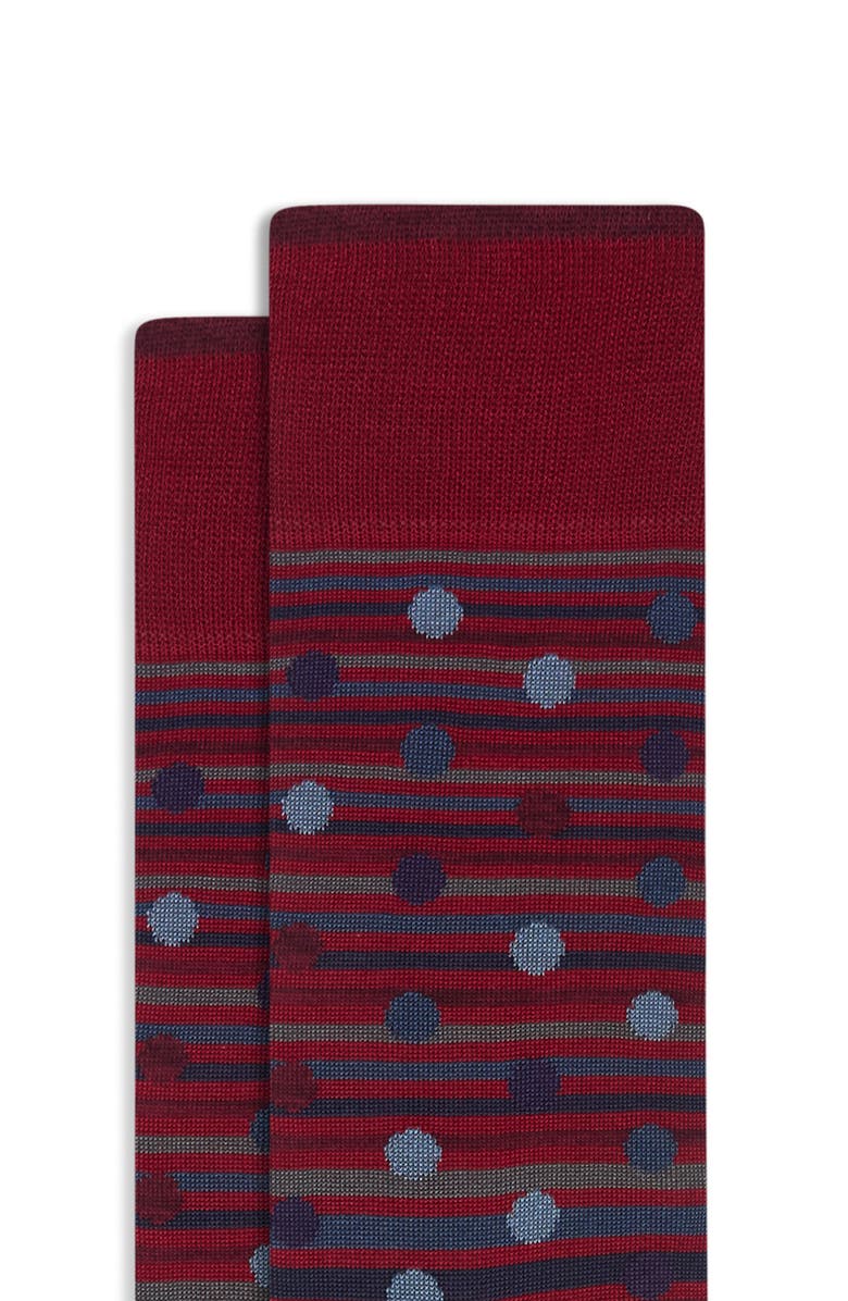 Bugatchi Stripe & Dot Mercerized Cotton Blend Dress Socks, Alternate, color, Bordeaux