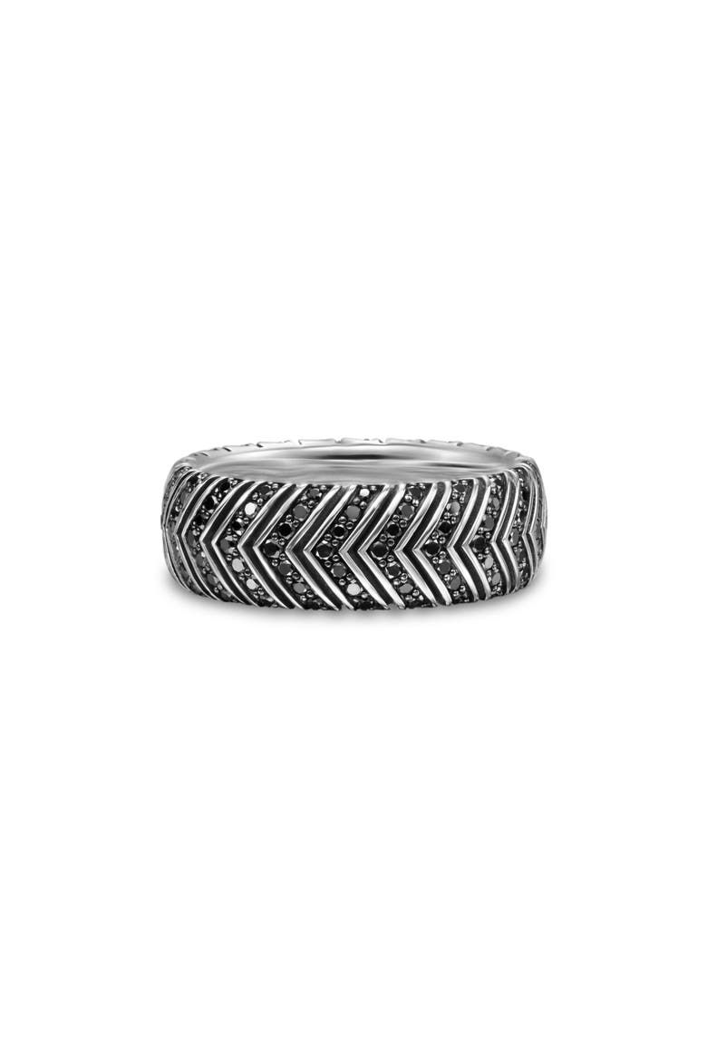 Men's Chevron Band Ring in Sterling Silver with Black Diamonds, 8mm, Main, color, SILVER PAVE