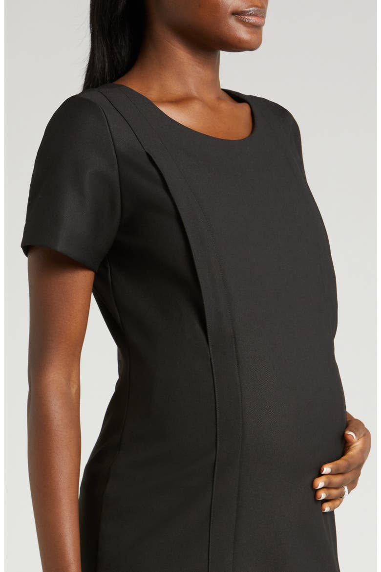 Women's Short Sleeve Knee Length Maternity & Nursing Dress in Italian Stretch Suiting Fabric, Alternate, color, BLACK