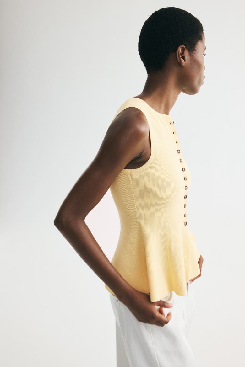 Rib-knit Peplum Waistcoat, Alternate, color, Light yellow