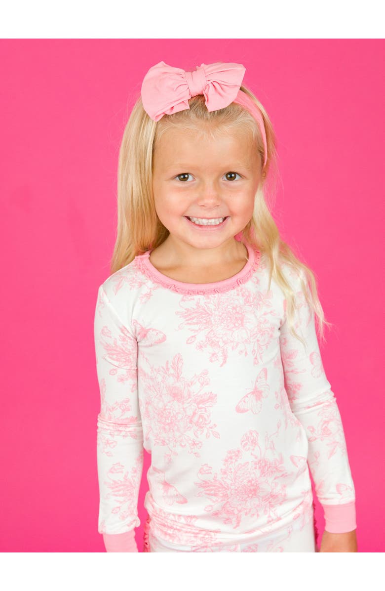 RuffleButts SoftSnooze Toddler Girls Ruffle Long Sleeve Pajama Set, Alternate, color, Bubblegum Pink Butterfly Toile