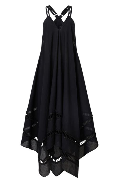 Allsaints Womens Lil Embroidered-trim Asymmetric-hem Cotton Maxi Dress Black In Black