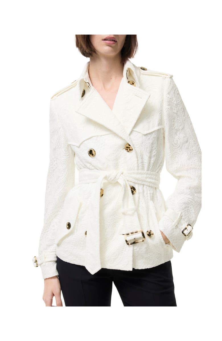 Burberry Short Paisley Lace Foxfield Trench Coat, Main, color, Chalk White
