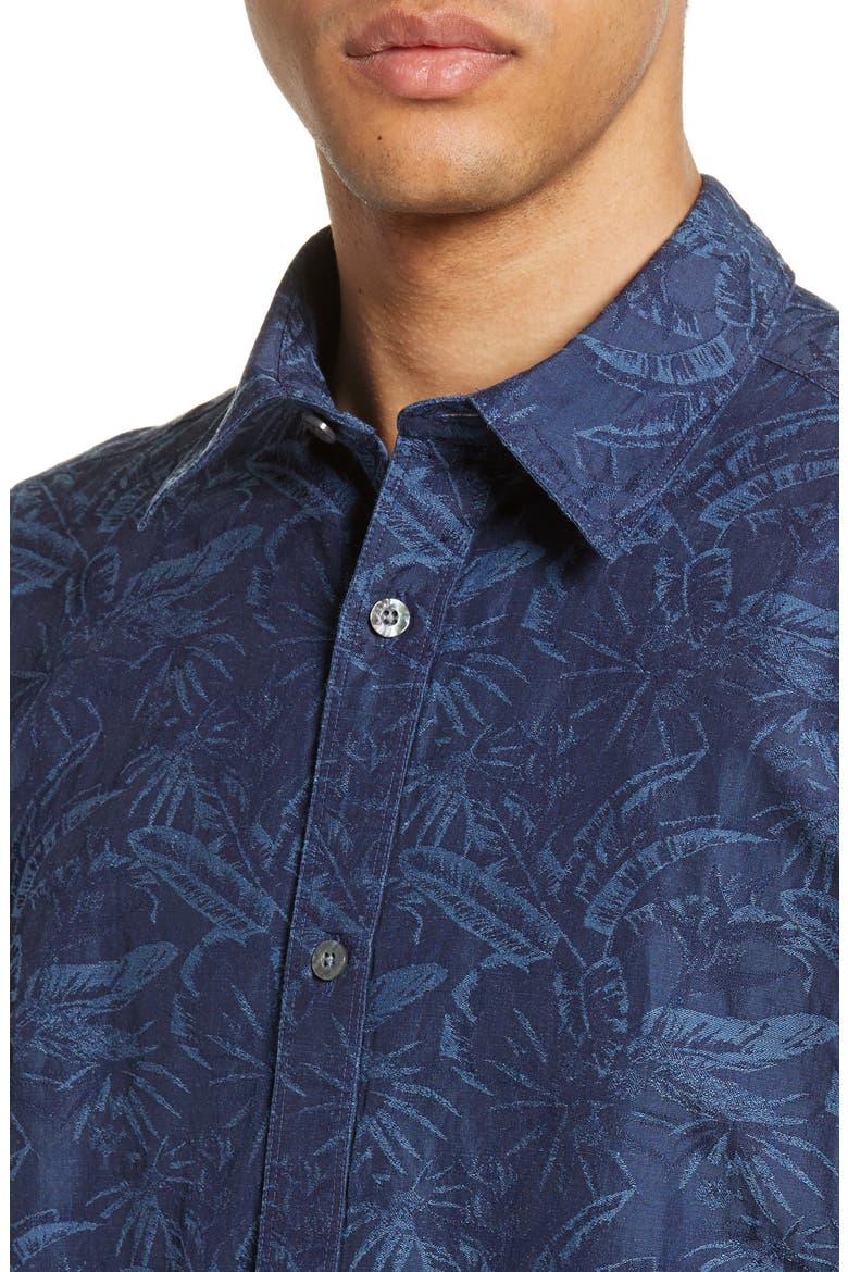 Venice Regular Fit Palm Print Shirt, Alternate, color, INDIGO